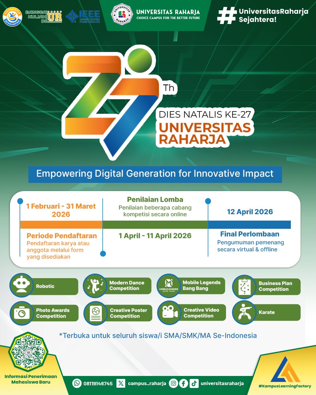 Dies Natalis Universitas Raharja 2026 Hadirkan Kompetisi Nasional dan Promo S2 50%