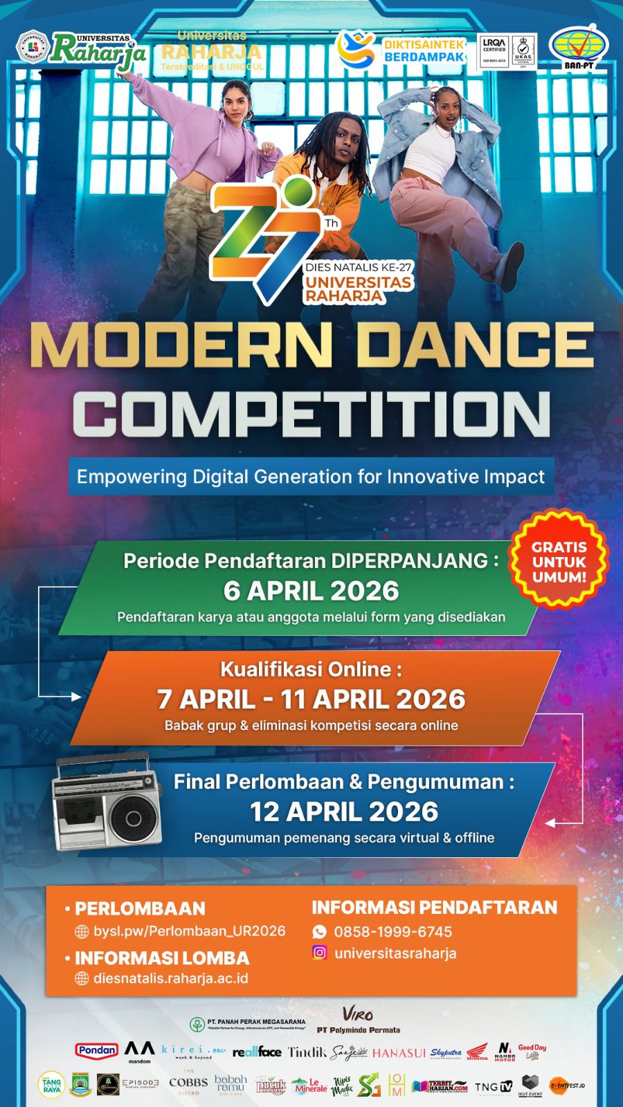 Ekspresi Kreativitas Tanpa Batas: Universitas Raharja Gelar Modern Dance Competition di Dies Natalis ke-27